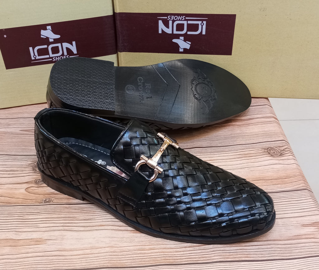 RED CROWN'S PREMIUM QUALITY 100% HANDMADE FORMAL SHOES FOR MEN (BLACK)