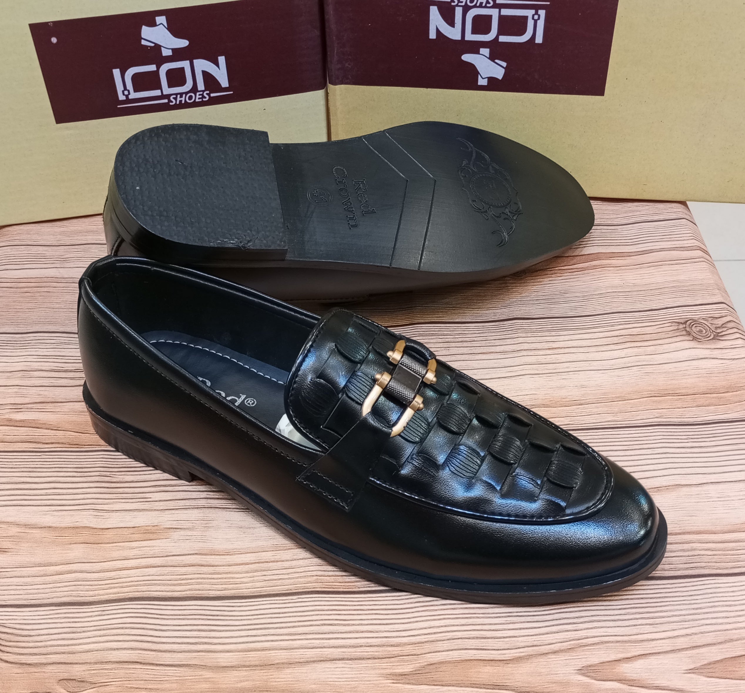 RED CROWN'S PREMIUM QUALITY 100% HANDMADE FORMAL SHOES FOR MEN (BLACK)