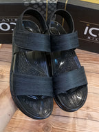 SIMPLE PLAIN DOUBLE  STEP SANDALS FOR MEN    (SHADED BLACK)