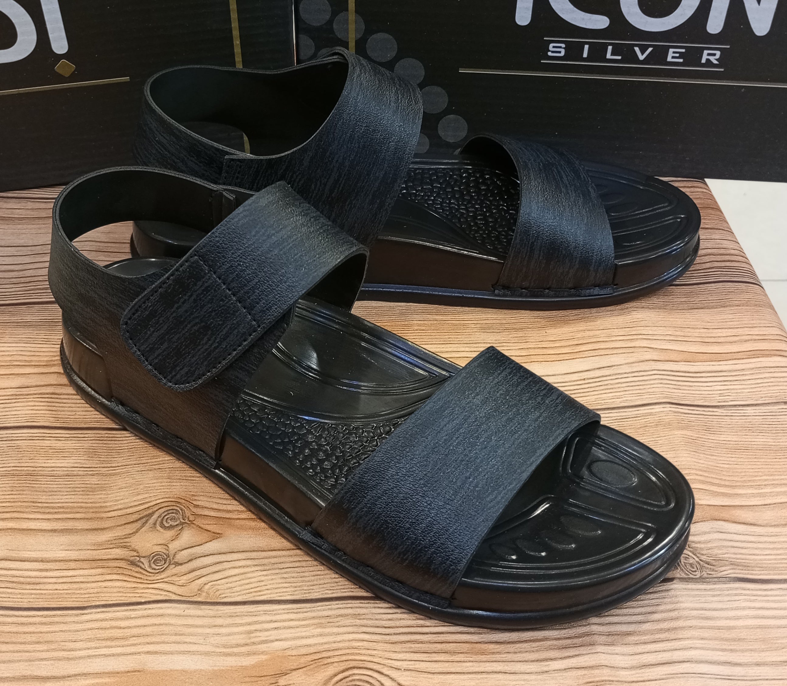 SIMPLE PLAIN DOUBLE  STEP SANDALS FOR MEN    (SHADED BLACK)