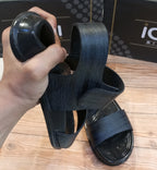 SIMPLE PLAIN DOUBLE  STEP SANDALS FOR MEN    (SHADED BLACK)