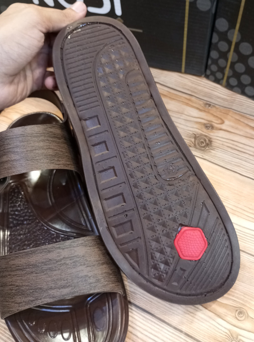 SIMPLE PLAIN DOUBLE STEP SANDALS FOR MEN. (WOODEN BROWN)