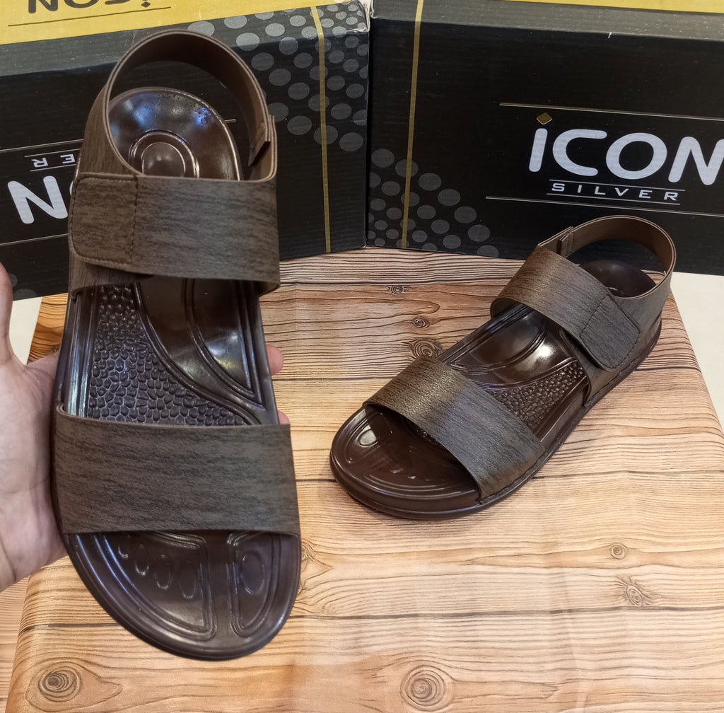 SIMPLE PLAIN DOUBLE STEP SANDALS FOR MEN. (WOODEN BROWN)