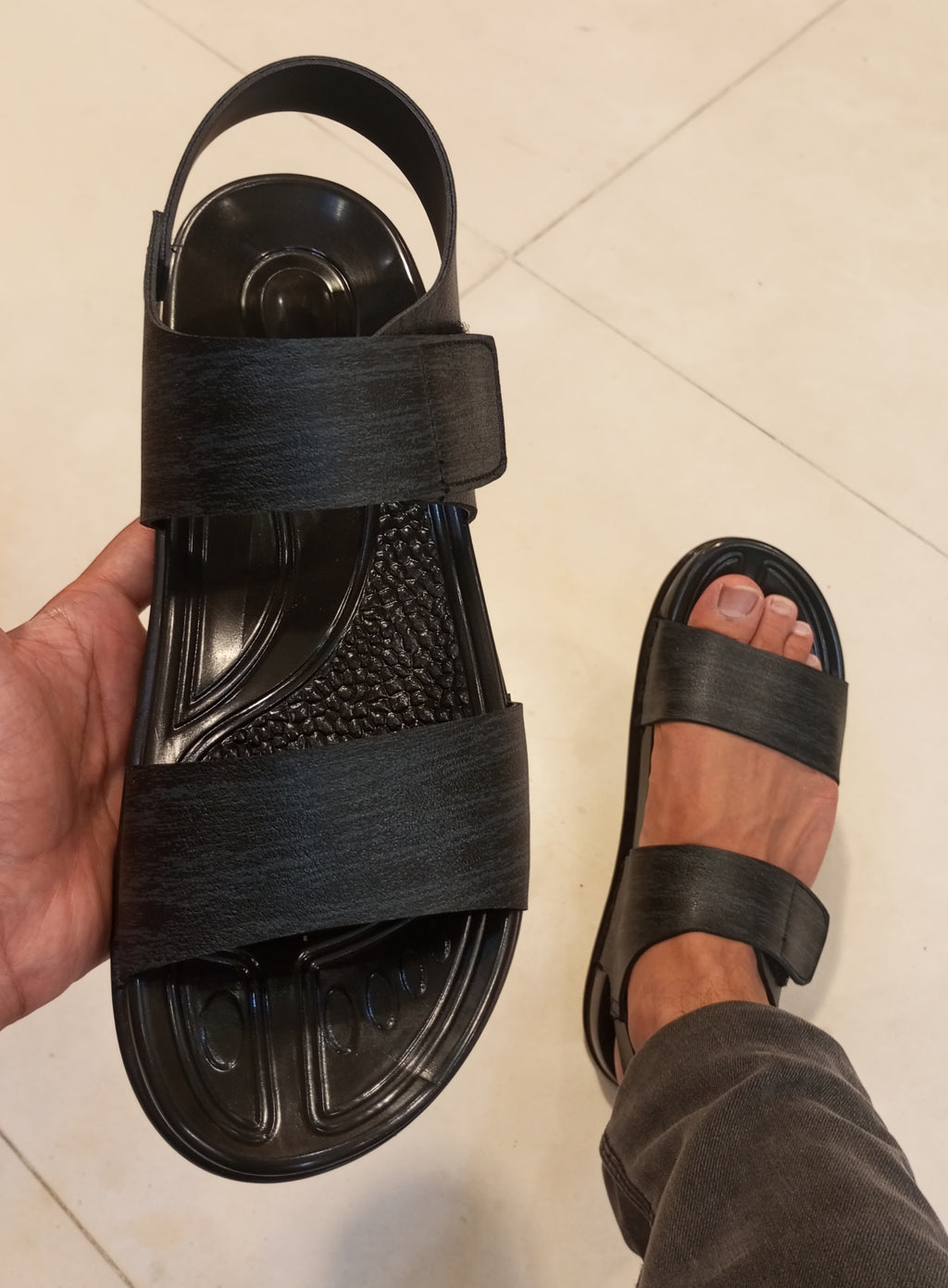 SIMPLE PLAIN DOUBLE  STEP SANDALS FOR MEN    (SHADED BLACK)