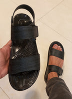 SIMPLE PLAIN DOUBLE  STEP SANDALS FOR MEN    (SHADED BLACK)