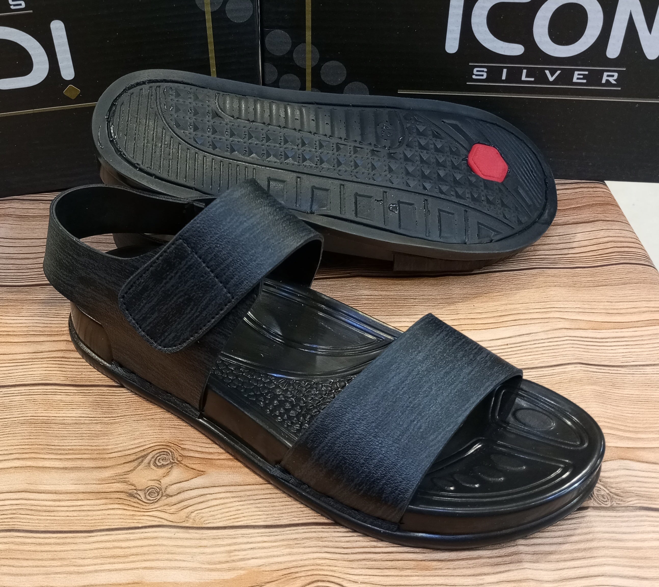 SIMPLE PLAIN DOUBLE  STEP SANDALS FOR MEN    (SHADED BLACK)