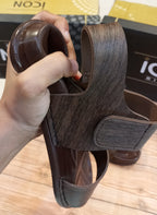 SIMPLE PLAIN DOUBLE STEP SANDALS FOR MEN. (WOODEN BROWN)