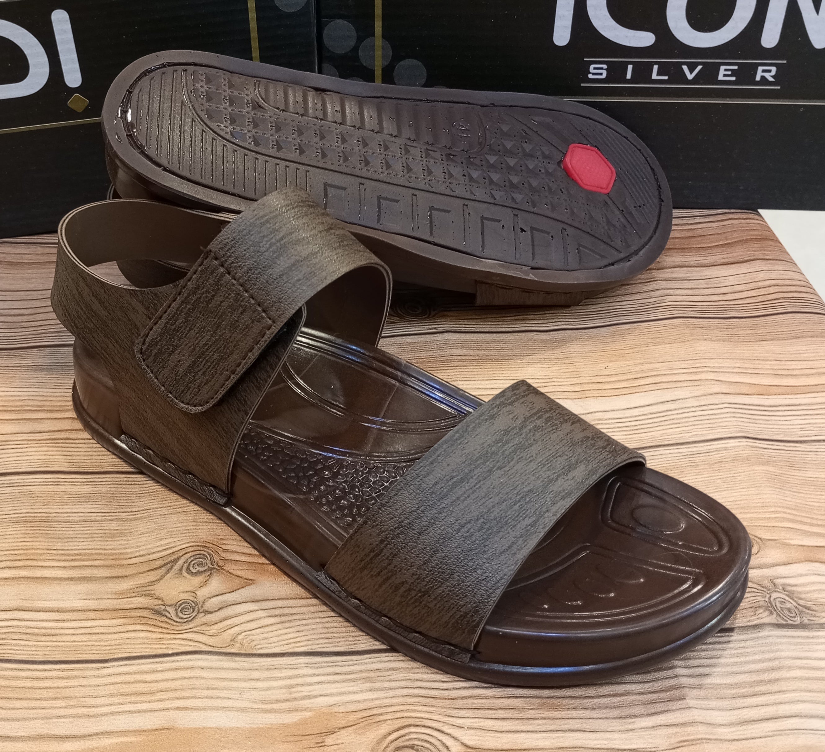 SIMPLE PLAIN DOUBLE STEP SANDALS FOR MEN. (WOODEN BROWN)