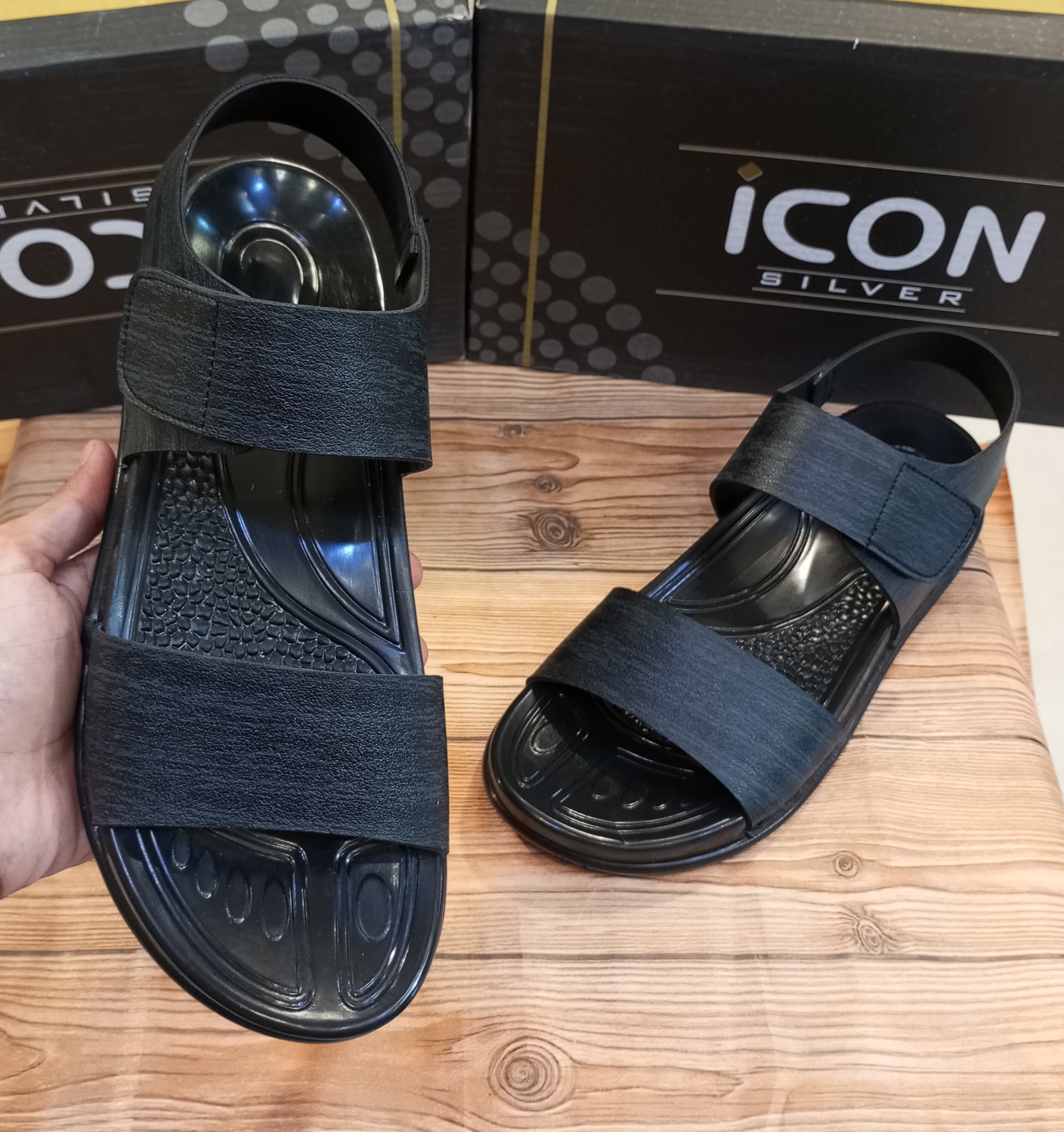 SIMPLE PLAIN DOUBLE  STEP SANDALS FOR MEN    (SHADED BLACK)