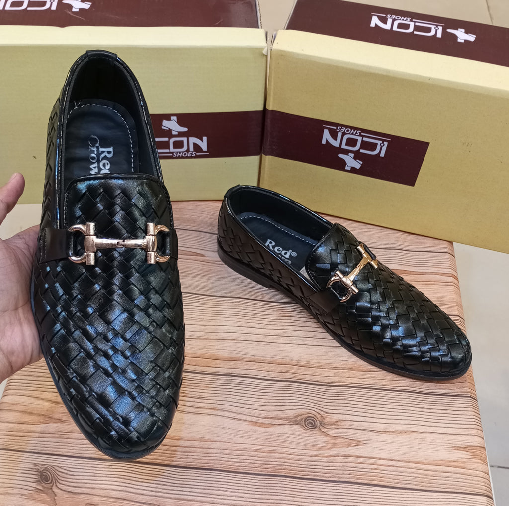 RED CROWN'S PREMIUM QUALITY 100% HANDMADE FORMAL SHOES FOR MEN (BLACK)