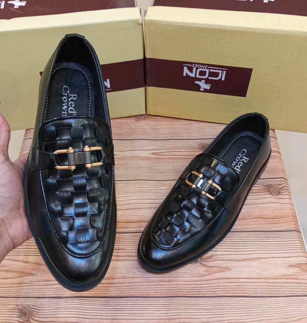 RED CROWN'S PREMIUM QUALITY 100% HANDMADE FORMAL SHOES FOR MEN (BLACK)