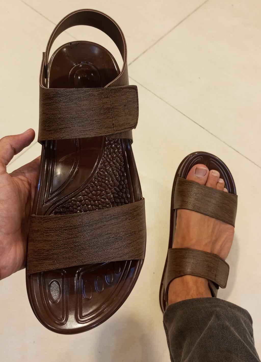 SIMPLE PLAIN DOUBLE STEP SANDALS FOR MEN. (WOODEN BROWN)